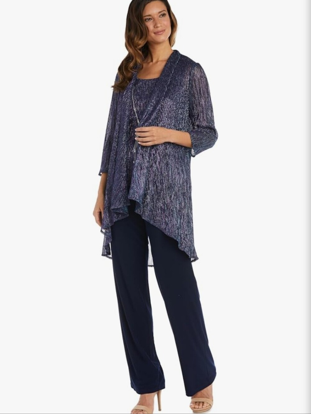Women's 3-Piece Crinkle Pant Set size 6 By R&M Ricards NWT Purple/teal